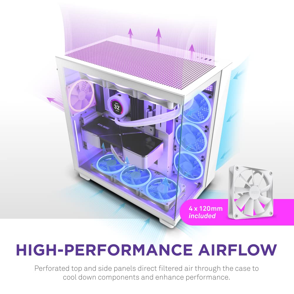 NZXT H9 Flow Dual-Chamber Mid-Tower Airflow PC Case, White