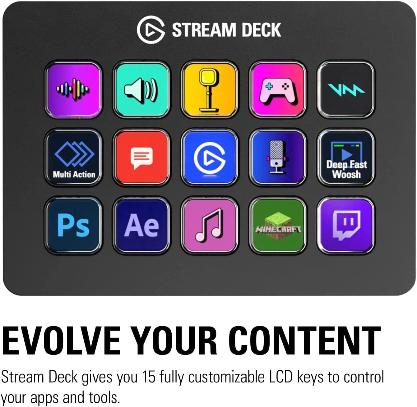 Elgato Stream Deck MK.2 – Studio Controller, 15 Macro Keys, Trigger Actions in Apps and Software like OBS, Twitch, YouTube and More, Works with Mac and PC