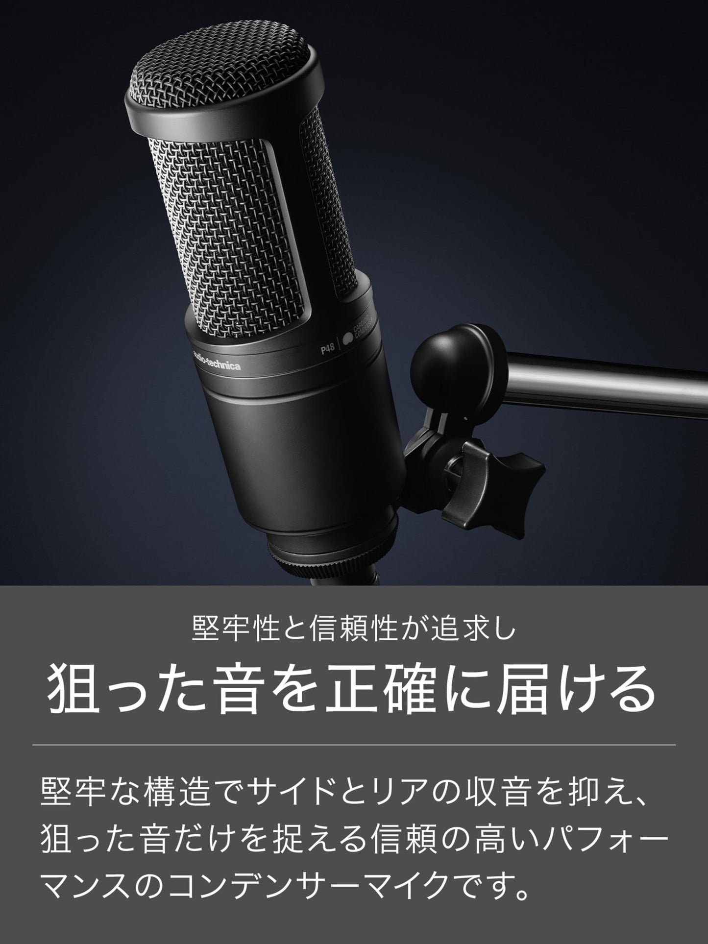 Audio Technica AT2020 Cardioid Condenser Microphone Side-Address (Black)