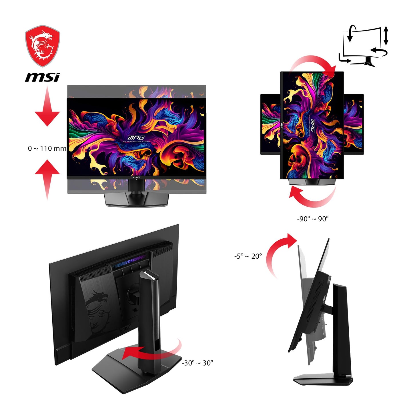 MSI MPG 271QRX QD-OLED 27 Inch WQHD Flat Gaming Monitor - 2560 x 1440 Quantum Dot OLED Panel, 360Hz / 0.03ms, 99.3% DCI-P3, ΔE≤2, DisplayHDR True Black 400, KVM - DP 1.4a, HDMI 2.1, USB Type-C 90W