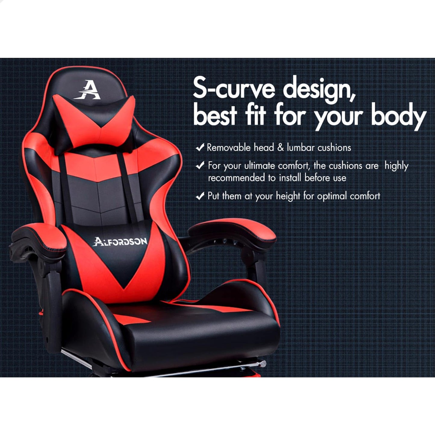 ALFORDSON Gaming Chair with Massage and 150° Recline, Ergonomic Executive Office Chair PU Leather with Footrest, Height Adjustable Racing Chair with SGS Listed Gas-Lift, 180kg Capacity (Vogler Red)