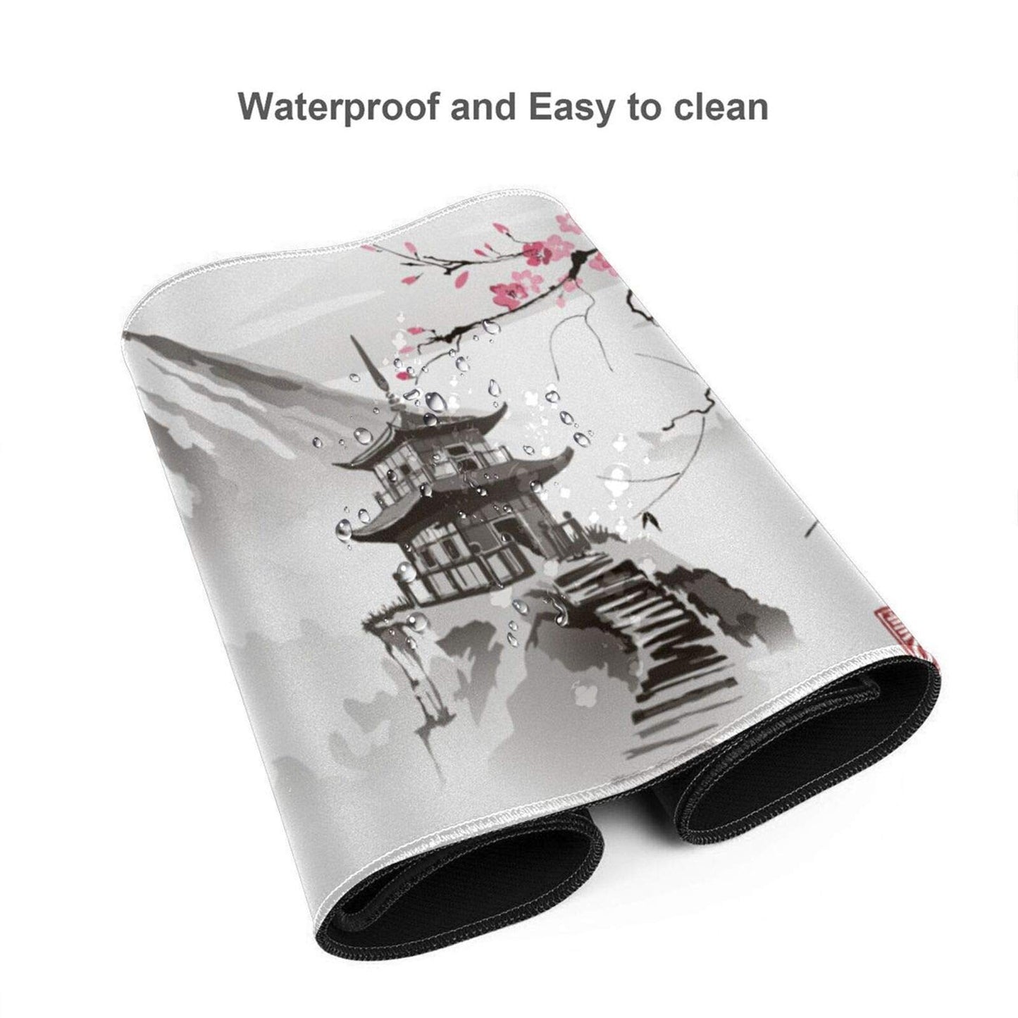 Japanese Cherry Blossom White Gaming Mouse Pad XL, Extended Large Mouse Mat Desk Pad, Stitched Edges Mousepad, Long Nonslip Rubber Base Mice Pad, 31.5 X 11.8 Inch
