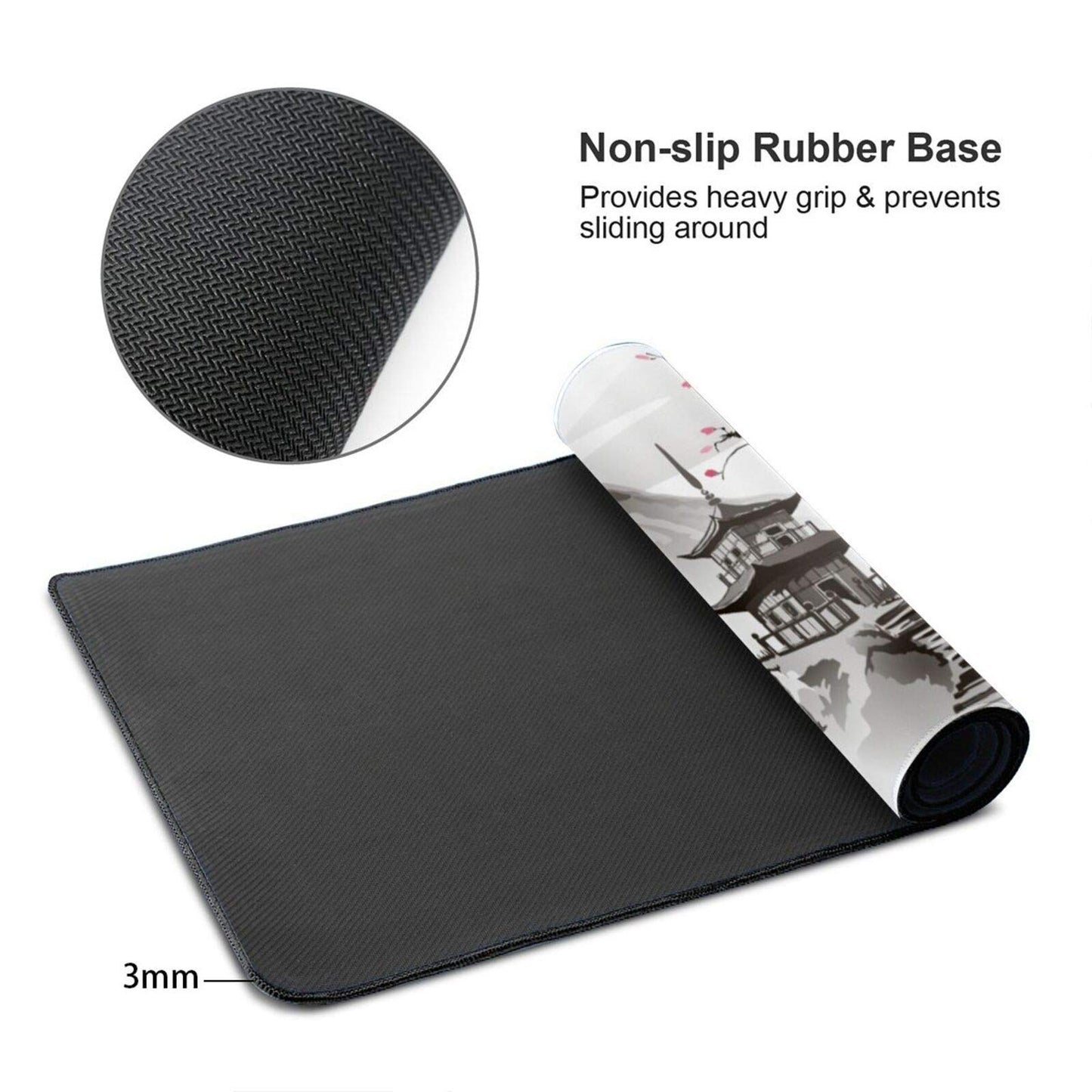 Japanese Cherry Blossom White Gaming Mouse Pad XL, Extended Large Mouse Mat Desk Pad, Stitched Edges Mousepad, Long Nonslip Rubber Base Mice Pad, 31.5 X 11.8 Inch