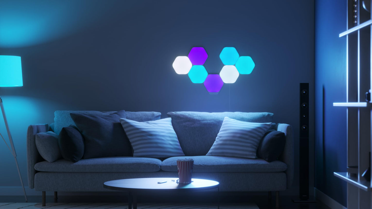 Nanoleaf Shapes WiFi and Thread Smart RGBW 16M+ Color LED Dimmable Gaming and Home Decor Wall Lights Starter Kit Hexagons 7 Pack