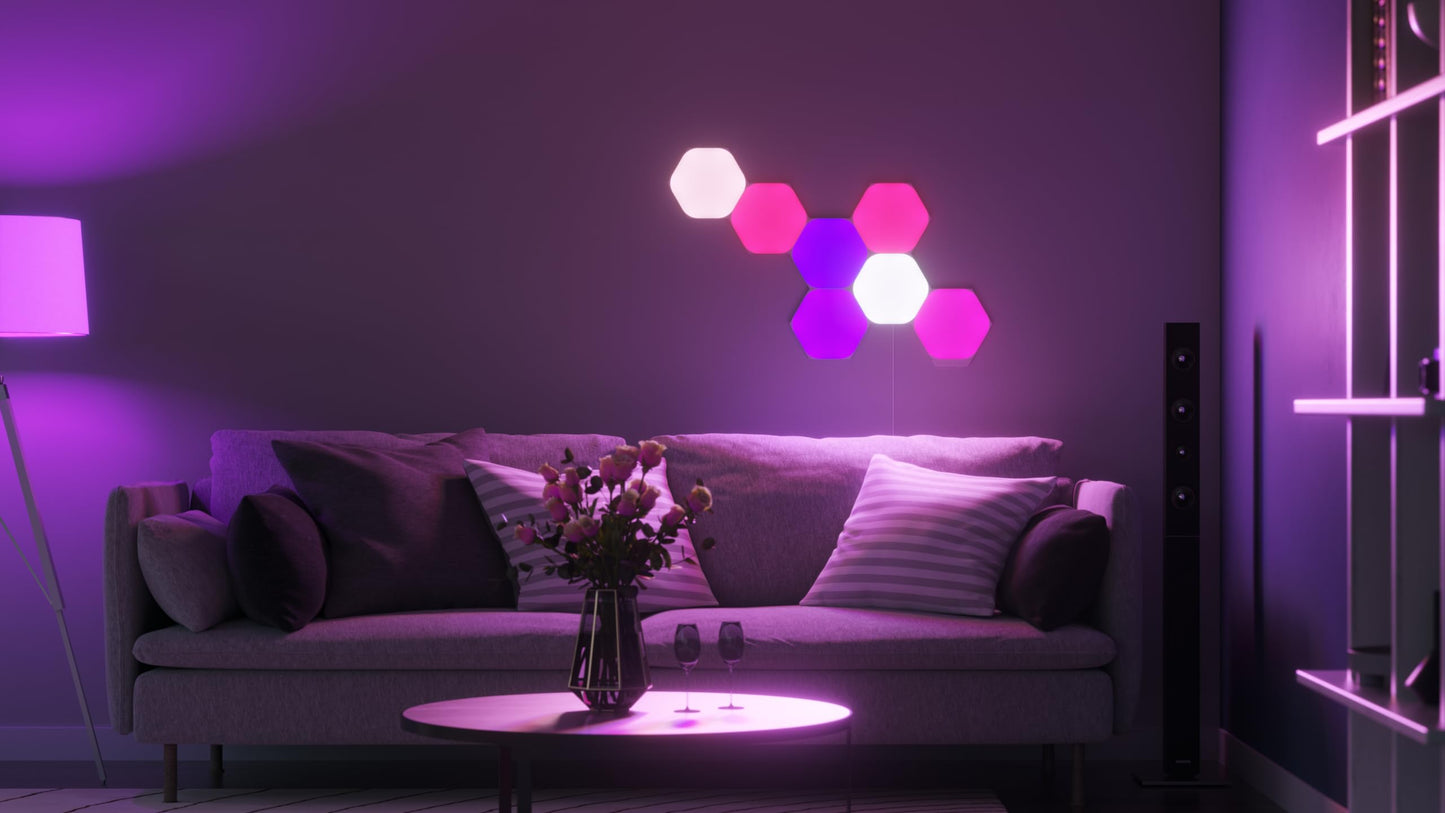Nanoleaf Shapes WiFi and Thread Smart RGBW 16M+ Color LED Dimmable Gaming and Home Decor Wall Lights Starter Kit Hexagons 7 Pack