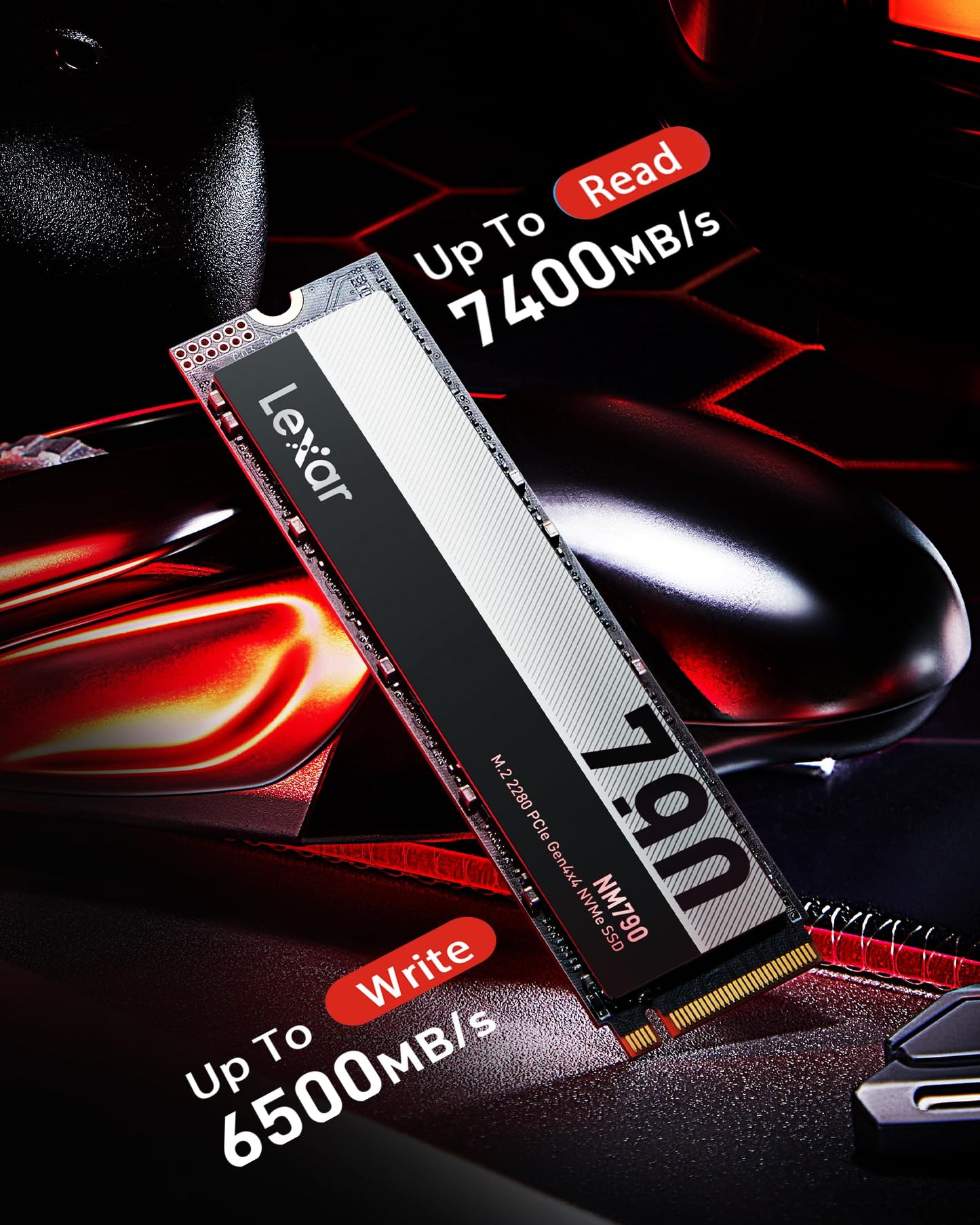 Lexar NM790 1TB Internal SSD, M.2 2280 PCIe Gen4x4 NVMe 1.4, Up to 7400MB/s Read, 6500MB/s Write, Solid State Drive for PS5, PC, Laptop and Gamer (LNM790X001T-RNNNG)