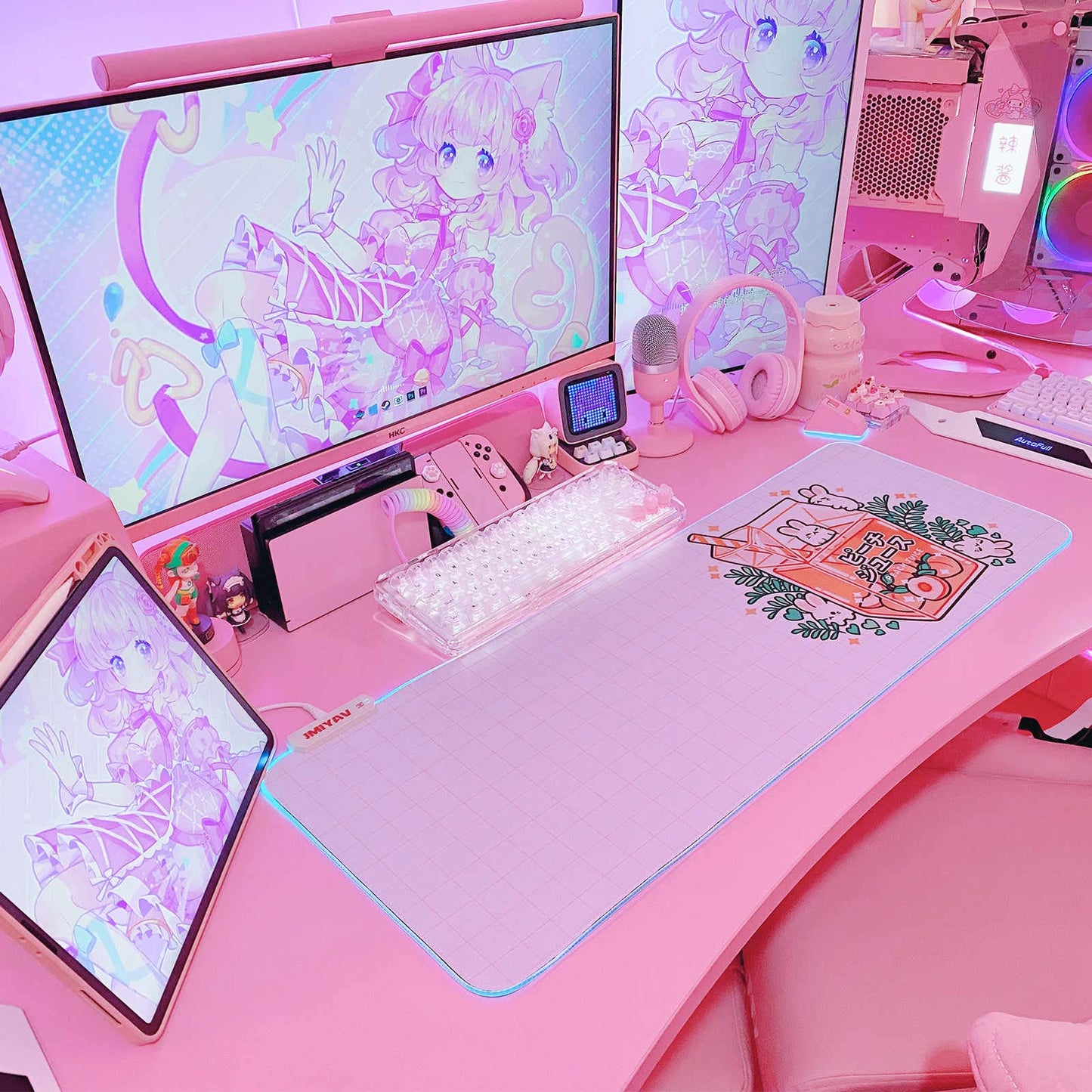 JMIYAV White RGB Gaming Mouse Pad 80 * 30cm PC XL Large Extended Glowing Led Light Up Desk Pad Non-Slip Rubber Base Computer Keyboard and Mouse Pad Cool Cute Mousepad Mat 80 * 30cm juice