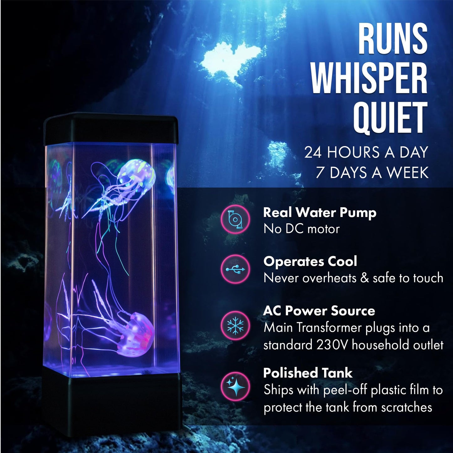 JINX Luminous Jellyfish Lava Lamp - Jelly Fish Lamp with 18 Colour LEDs, High-Performance Pump & 24/7 Quiet Operation - Aquarium Night Light - Lamps for Home, Office Decoration, Gifts - 230V AC Power