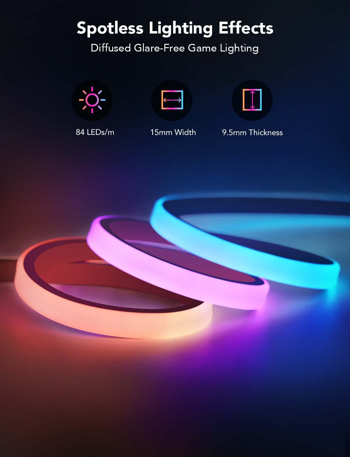 Govee RGBIC Gaming Lights, 3M Neon Rope Lights Soft Lighting for Gaming Desks, LED Strip Lights Syncing with Razer Chroma, Support Cutting, Smart App Control, Music Sync, Adapter