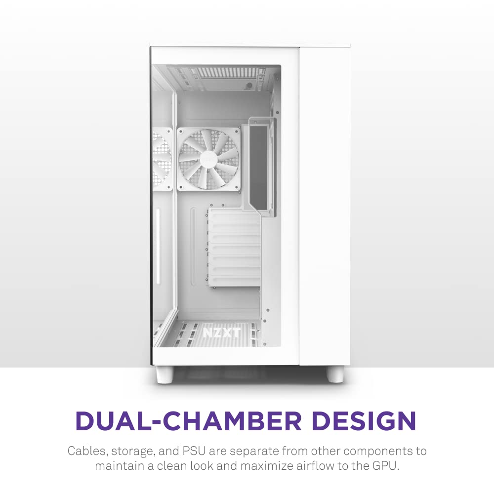 NZXT H9 Flow Dual-Chamber Mid-Tower Airflow PC Case, White