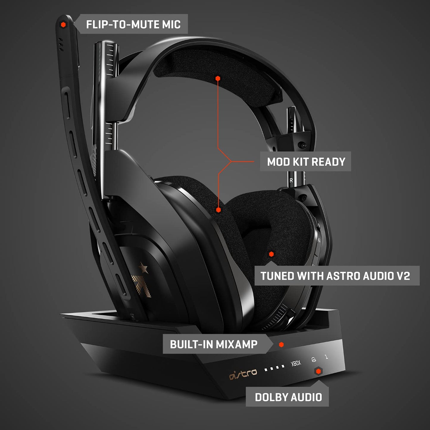ASTRO Gaming A50 Wireless Headset + Base Station Gen 4 - Compatible with Xbox Series X, S, Xbox One, PC, Mac - Black/Gold