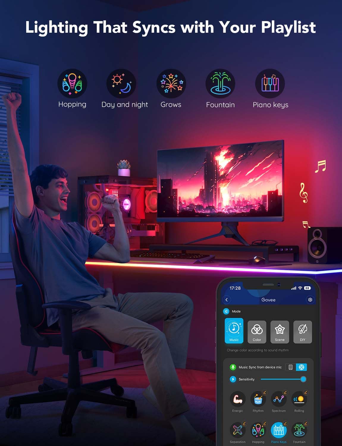 Govee RGBIC Gaming Lights, 3M Neon Rope Lights Soft Lighting for Gaming Desks, LED Strip Lights Syncing with Razer Chroma, Support Cutting, Smart App Control, Music Sync, Adapter