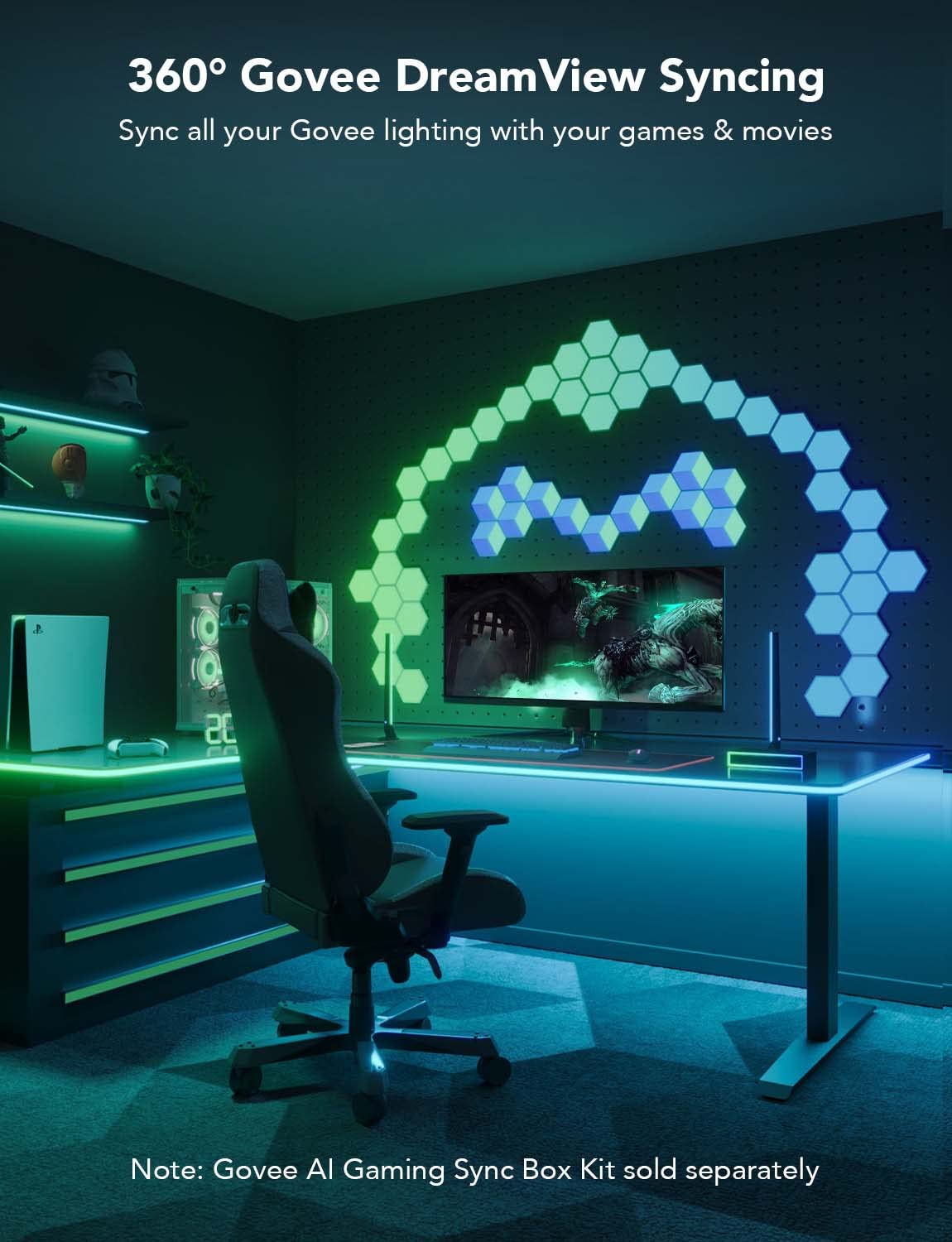 Govee RGBIC Gaming Lights, 3M Neon Rope Lights Soft Lighting for Gaming Desks, LED Strip Lights Syncing with Razer Chroma, Support Cutting, Smart App Control, Music Sync, Adapter