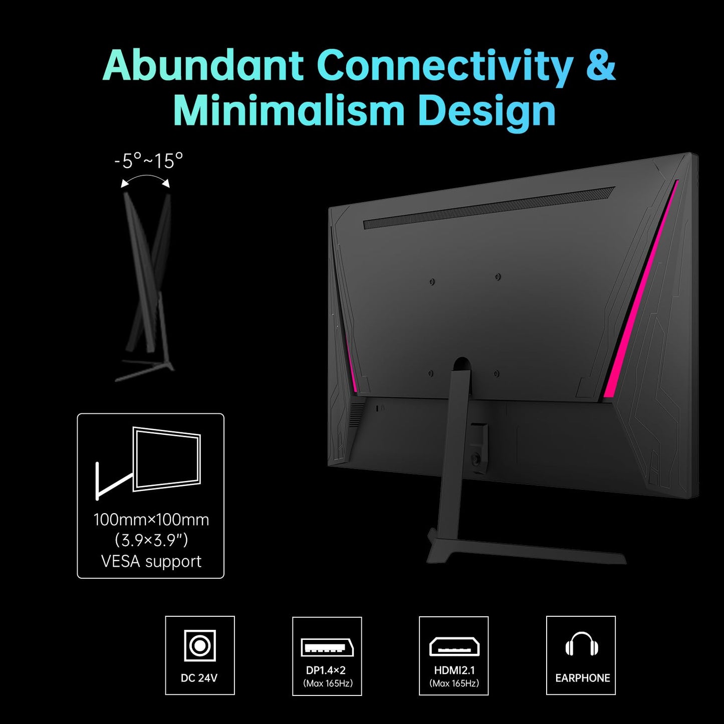 KTC 24" 165Hz Gaming Monitor, FHD(1920x1080p), 1ms, Freesync and Gync Compatible, MPRT, HDR10, 125% SRGB, HDMI2.0DP1.4Headphone, Eyecare, Vesa Support, Tilt, Fast IPS Computer Monitor