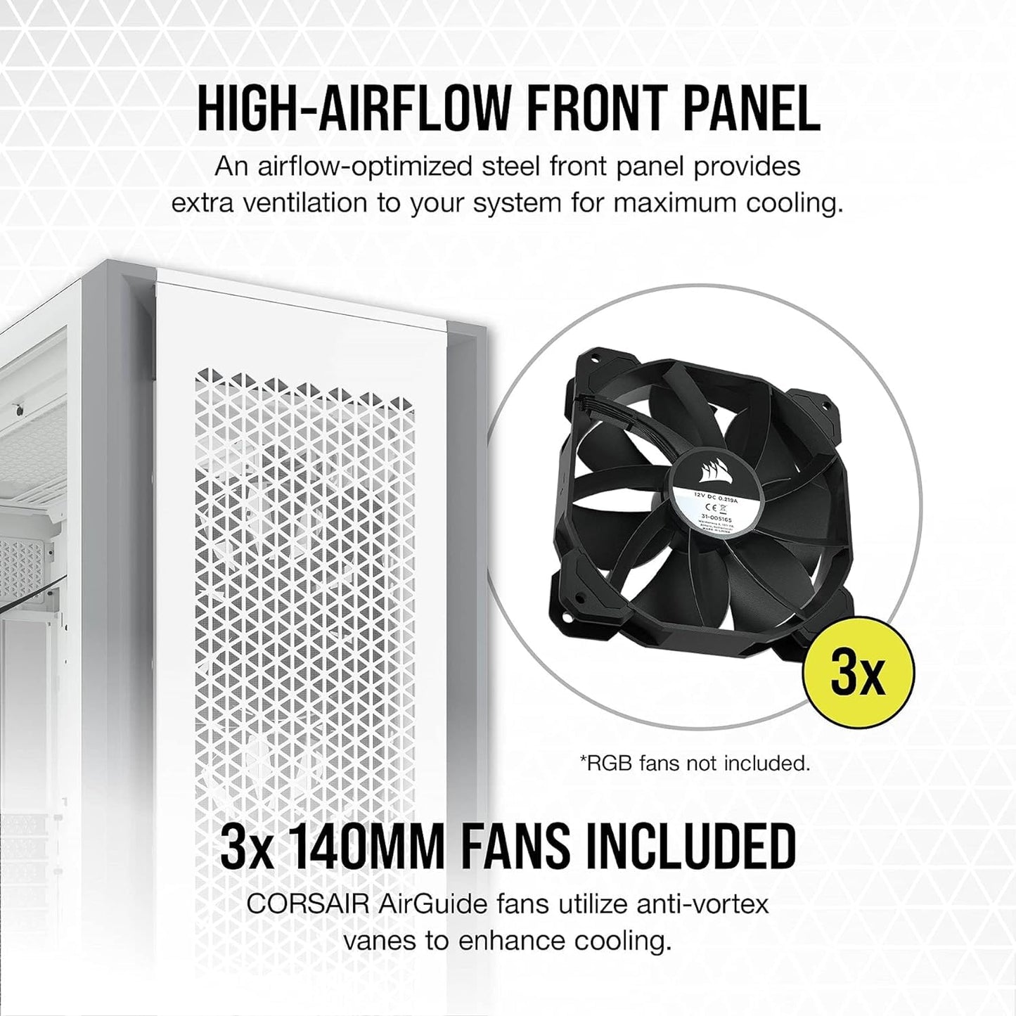 CORSAIR 7000D Airflow Full-Tower ATX PC Case (High-Airflow Front Panel, Three Included 140mm Fans with PWM Repeater, Easy Cable Management, Spacious Interior, Customisable Side Fan Mounts) White