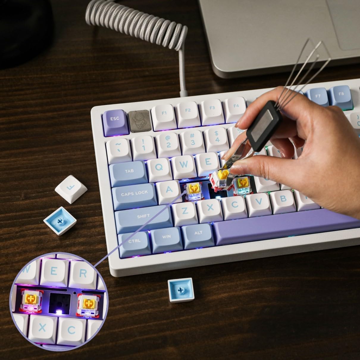EPOMAKER x LEOBOG Hi75 Aluminum Alloy Wired Mechanical Keyboard, Programmable Gasket-Mounted Gaming Keyboard with Mode-Switching Knob, Hot Swappable, NKRO, RGB (White Purple, Nimbus V3 Switch)