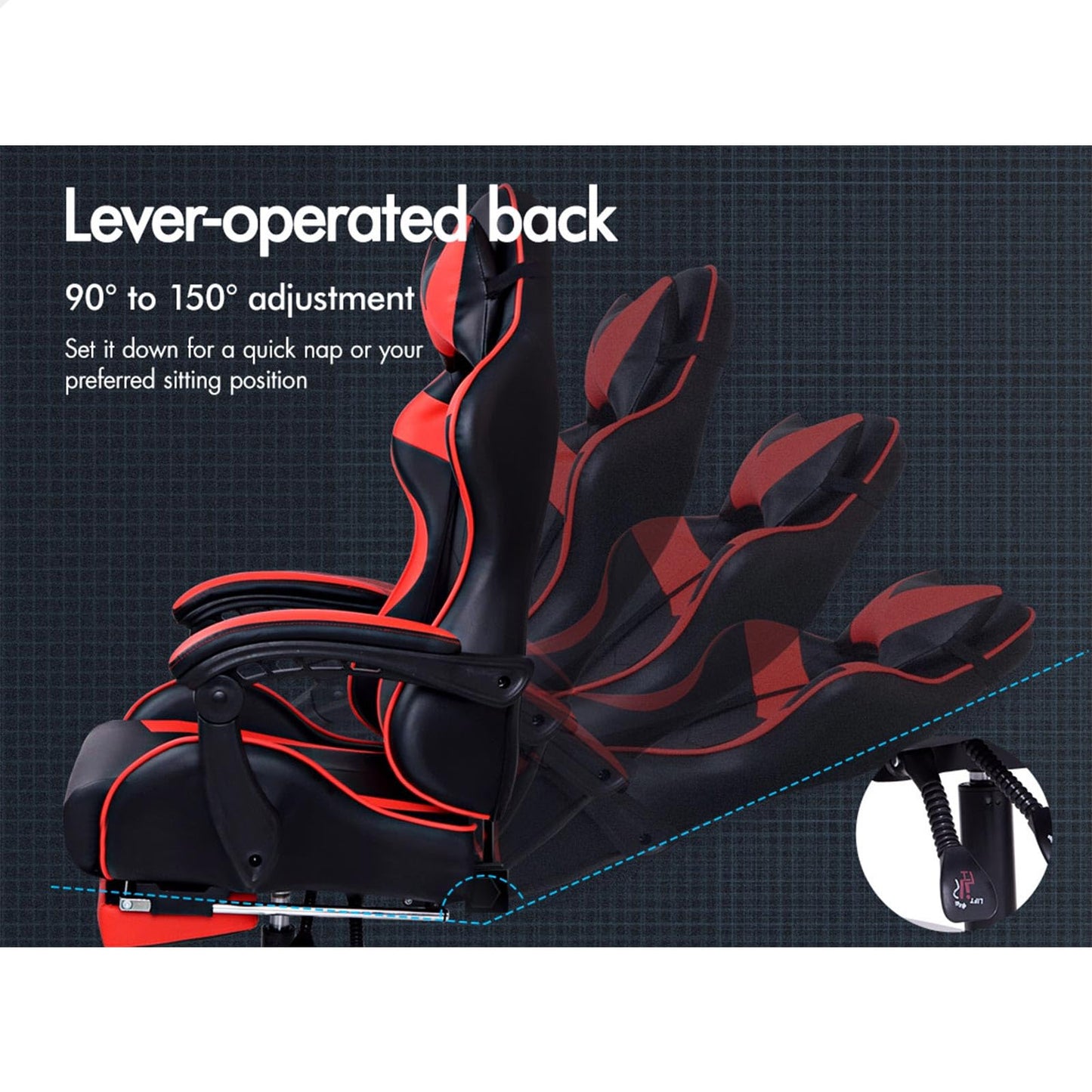 ALFORDSON Gaming Chair with Massage and 150° Recline, Ergonomic Executive Office Chair PU Leather with Footrest, Height Adjustable Racing Chair with SGS Listed Gas-Lift, 180kg Capacity (Vogler Red)
