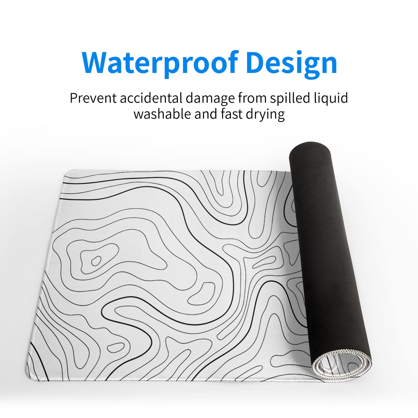 Siski Topographic Contour White Gaming Mouse Pad XL Geographic Map Lines Extended Big Large Desk Mat Non-Slip Rubber Base Stitched Edge Long Keyboard Mousepad for PC Computer Laptop,31.5x11.8 Inch