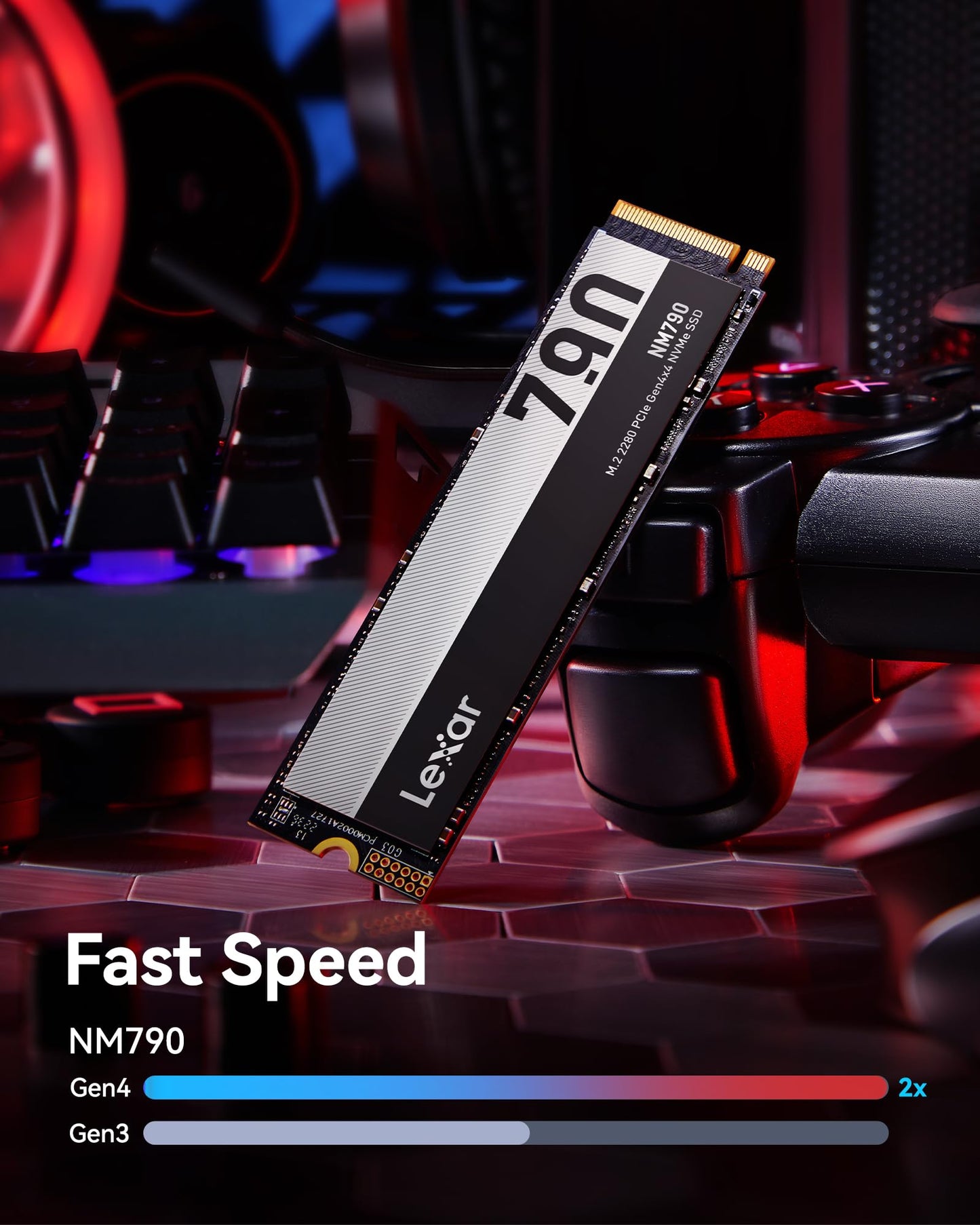 Lexar NM790 1TB Internal SSD, M.2 2280 PCIe Gen4x4 NVMe 1.4, Up to 7400MB/s Read, 6500MB/s Write, Solid State Drive for PS5, PC, Laptop and Gamer (LNM790X001T-RNNNG)