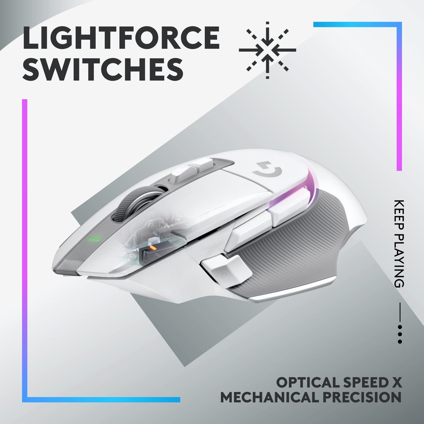 Logitech G502 X PLUS LIGHTSPEED Wireless RGB Gaming Mouse - White - LIGHTFORCE hybrid switches, LIGHTSYNC RGB, HERO 25K gaming sensor, compatible with PC