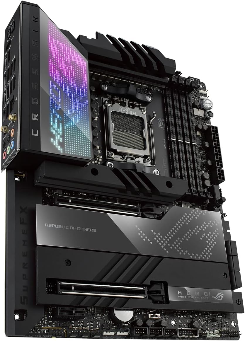 ASUS ROG Crosshair X670E Hero Gaming Motherboard Socket AMD AM5 (Ryzen 7000, ATX, DDR5 Memory, 5X M.2, USB 3.2 Gen 2x2, 2X USB 4, PCIe 5.0, WiFi 6E, Aura Sync)