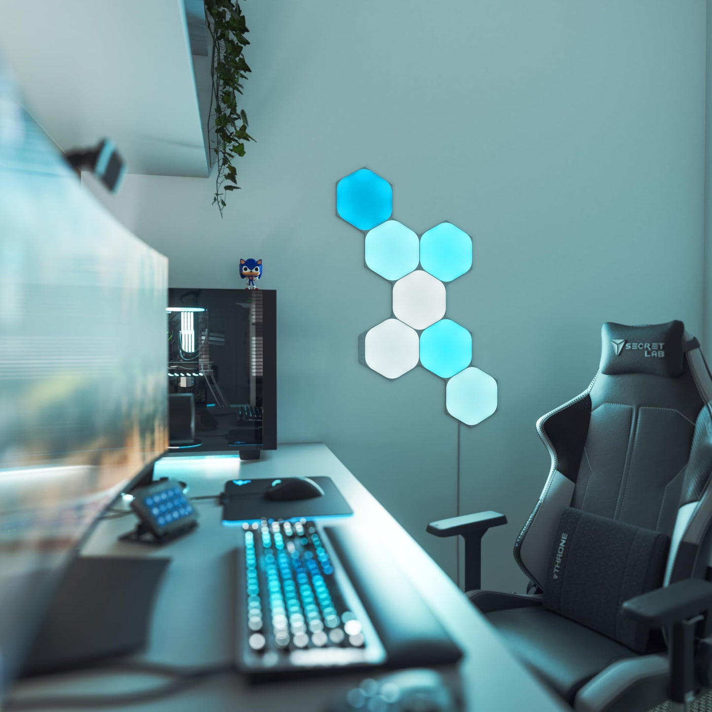 Nanoleaf Shapes WiFi and Thread Smart RGBW 16M+ Color LED Dimmable Gaming and Home Decor Wall Lights Starter Kit Hexagons 7 Pack