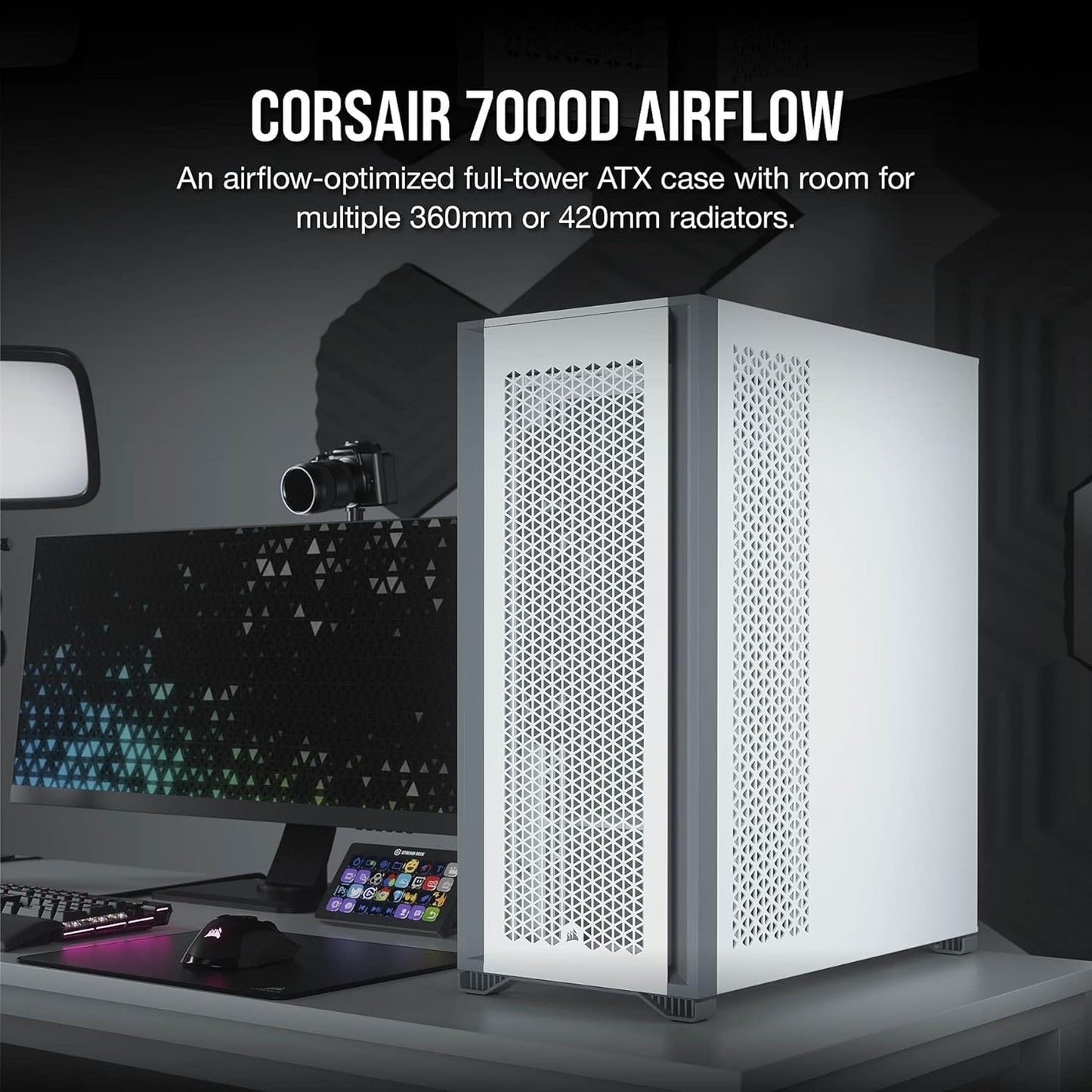 CORSAIR 7000D Airflow Full-Tower ATX PC Case (High-Airflow Front Panel, Three Included 140mm Fans with PWM Repeater, Easy Cable Management, Spacious Interior, Customisable Side Fan Mounts) White