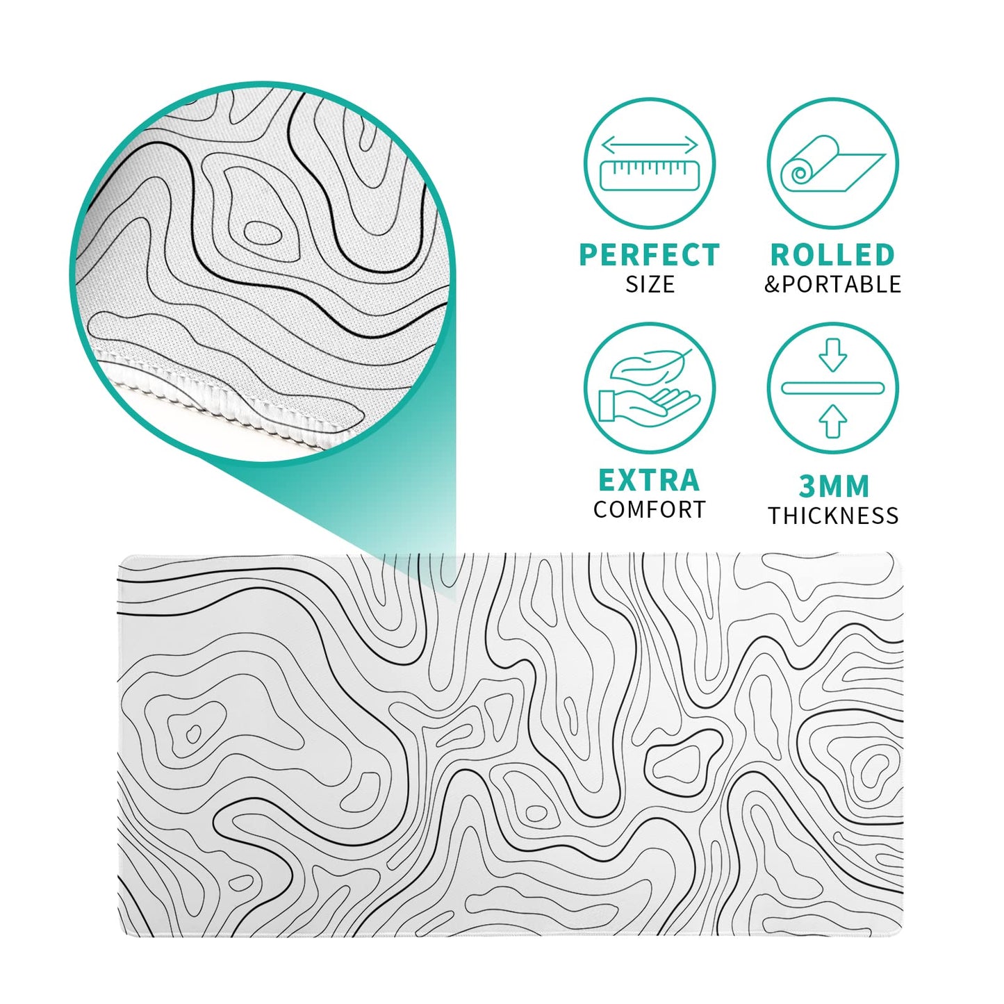 Siski Topographic Contour White Gaming Mouse Pad XL Geographic Map Lines Extended Big Large Desk Mat Non-Slip Rubber Base Stitched Edge Long Keyboard Mousepad for PC Computer Laptop,31.5x11.8 Inch