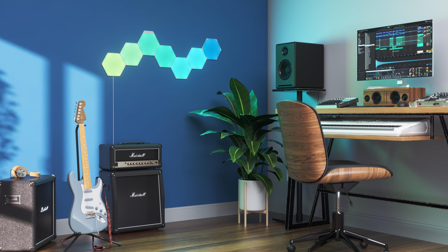 Nanoleaf Shapes WiFi and Thread Smart RGBW 16M+ Color LED Dimmable Gaming and Home Decor Wall Lights Starter Kit Hexagons 7 Pack