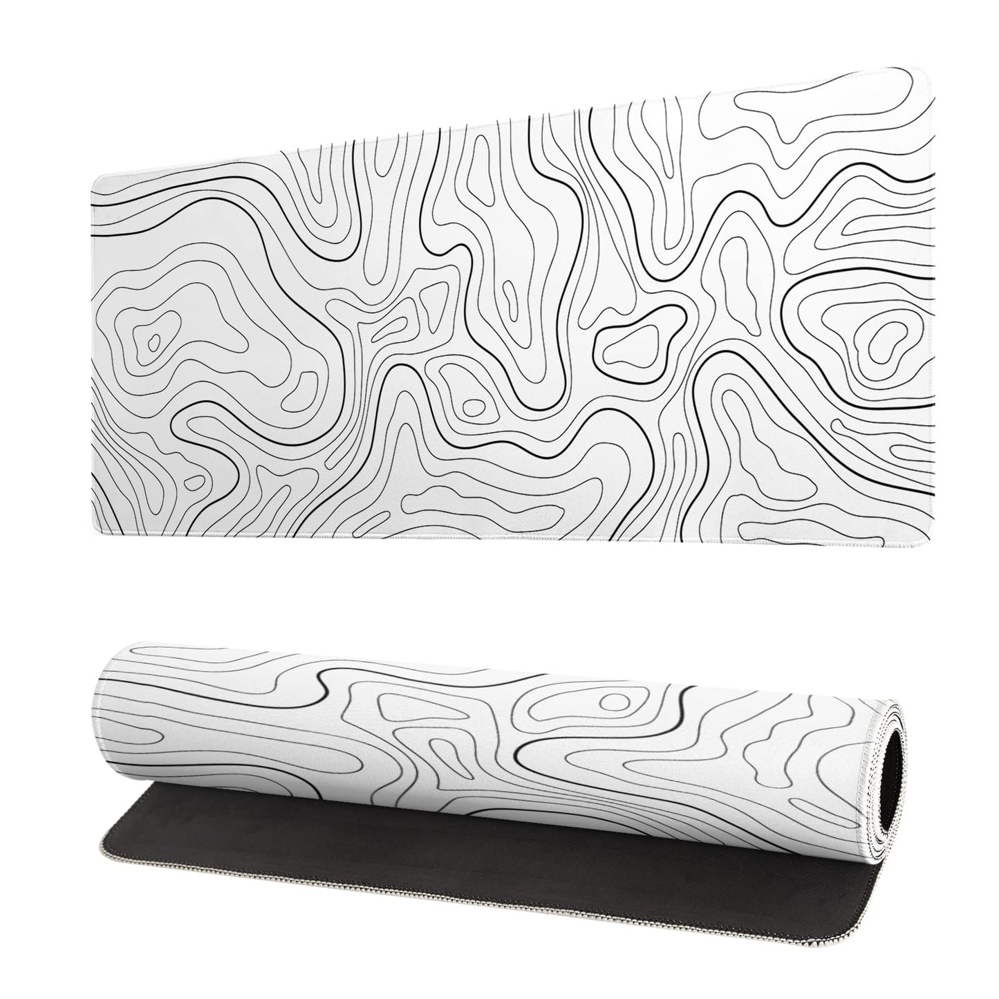 Siski Topographic Contour White Gaming Mouse Pad XL Geographic Map Lines Extended Big Large Desk Mat Non-Slip Rubber Base Stitched Edge Long Keyboard Mousepad for PC Computer Laptop,31.5x11.8 Inch