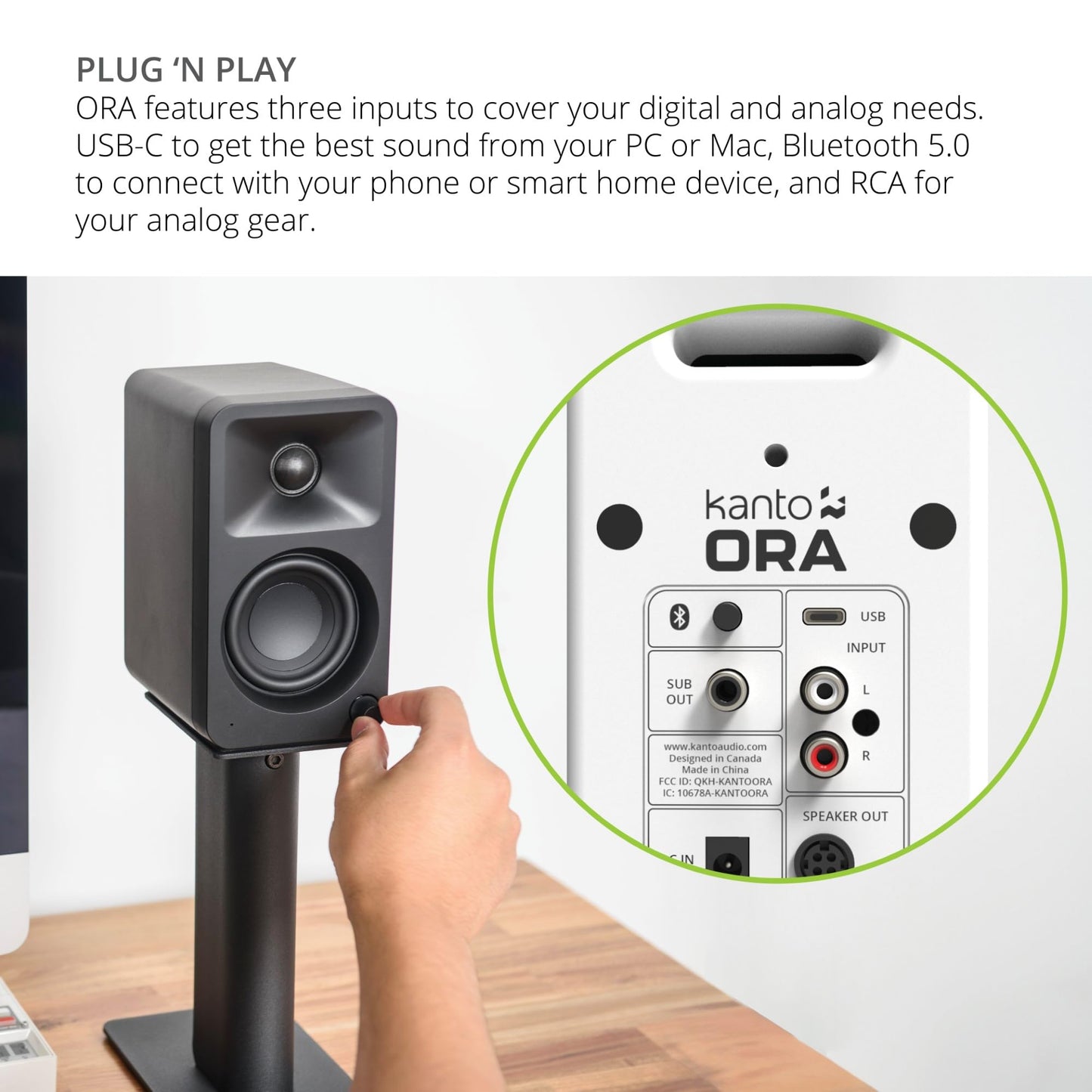 Kanto ORAMW 100W Powered Reference Desktop Computer Speakers with Bluetooth 5.0 and USB-C Input | Bi-Amplified | 100 Hz Automatic Crossover | Reference Quality Sound | Pair | Matte White
