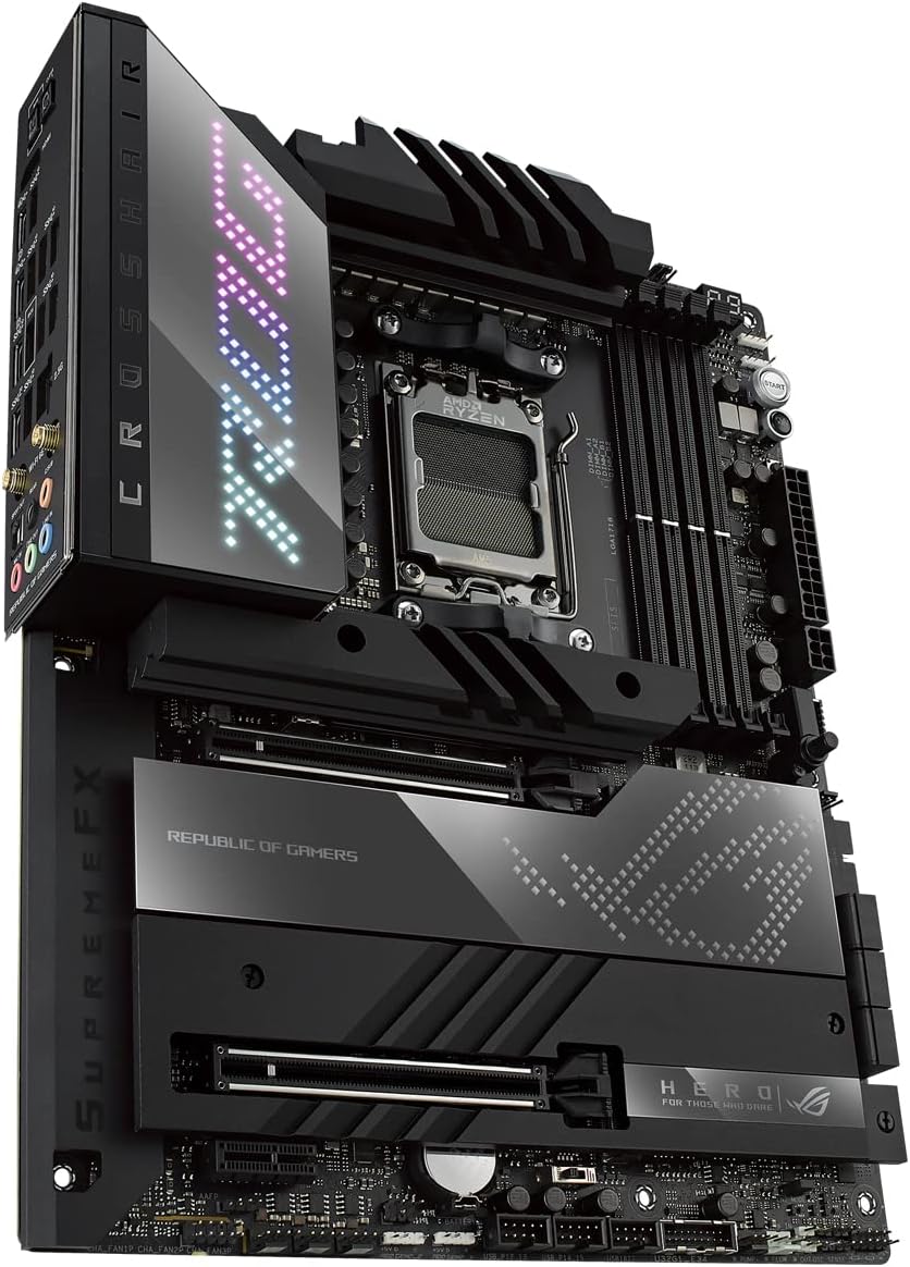 ASUS ROG Crosshair X670E Hero Gaming Motherboard Socket AMD AM5 (Ryzen 7000, ATX, DDR5 Memory, 5X M.2, USB 3.2 Gen 2x2, 2X USB 4, PCIe 5.0, WiFi 6E, Aura Sync)