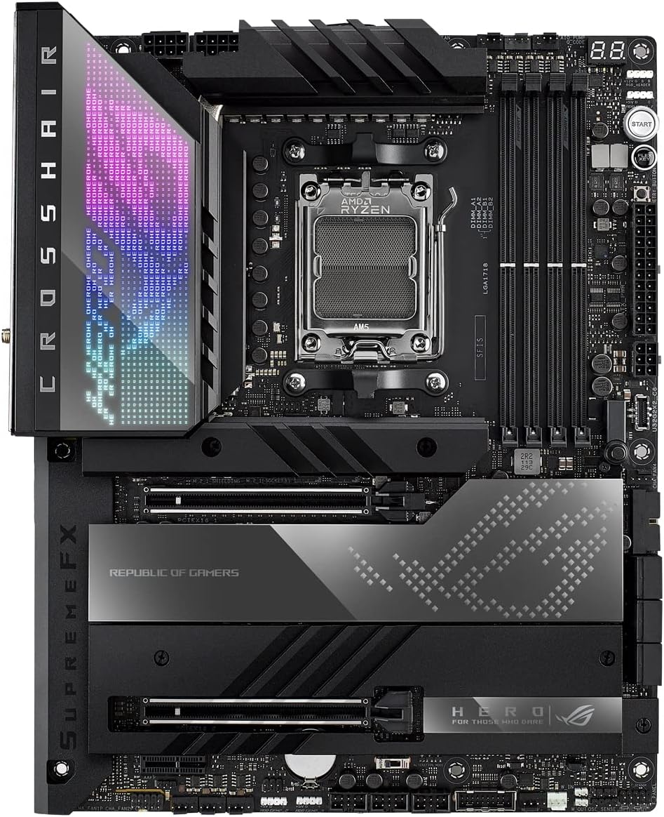 ASUS ROG Crosshair X670E Hero Gaming Motherboard Socket AMD AM5 (Ryzen 7000, ATX, DDR5 Memory, 5X M.2, USB 3.2 Gen 2x2, 2X USB 4, PCIe 5.0, WiFi 6E, Aura Sync)
