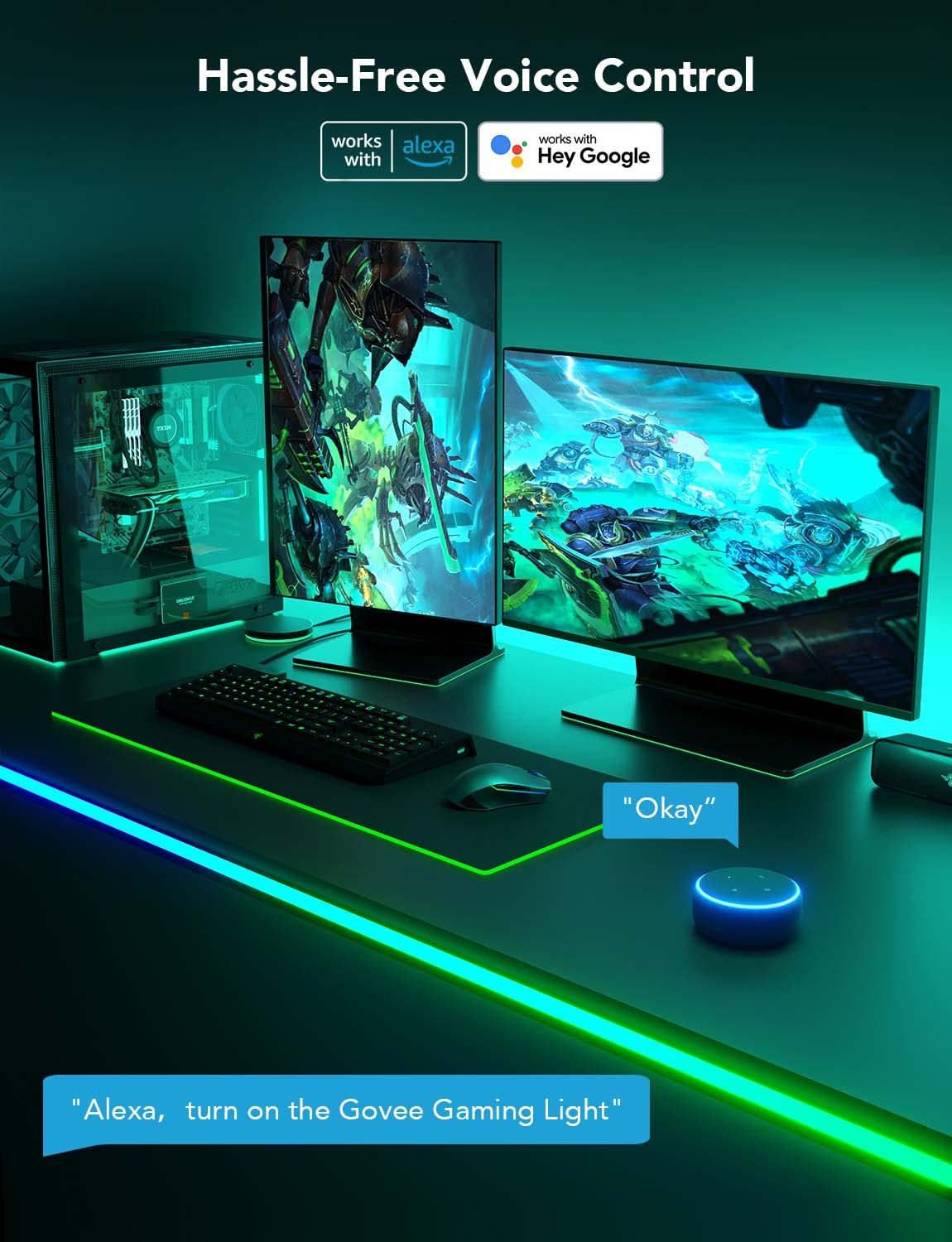 Govee RGBIC Gaming Lights, 3M Neon Rope Lights Soft Lighting for Gaming Desks, LED Strip Lights Syncing with Razer Chroma, Support Cutting, Smart App Control, Music Sync, Adapter