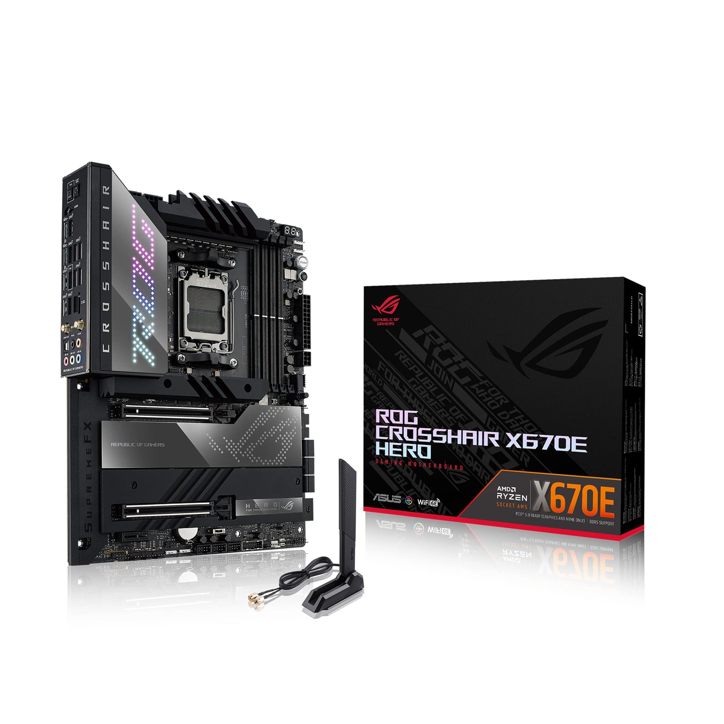 ASUS ROG Crosshair X670E Hero Gaming Motherboard Socket AMD AM5 (Ryzen 7000, ATX, DDR5 Memory, 5X M.2, USB 3.2 Gen 2x2, 2X USB 4, PCIe 5.0, WiFi 6E, Aura Sync)