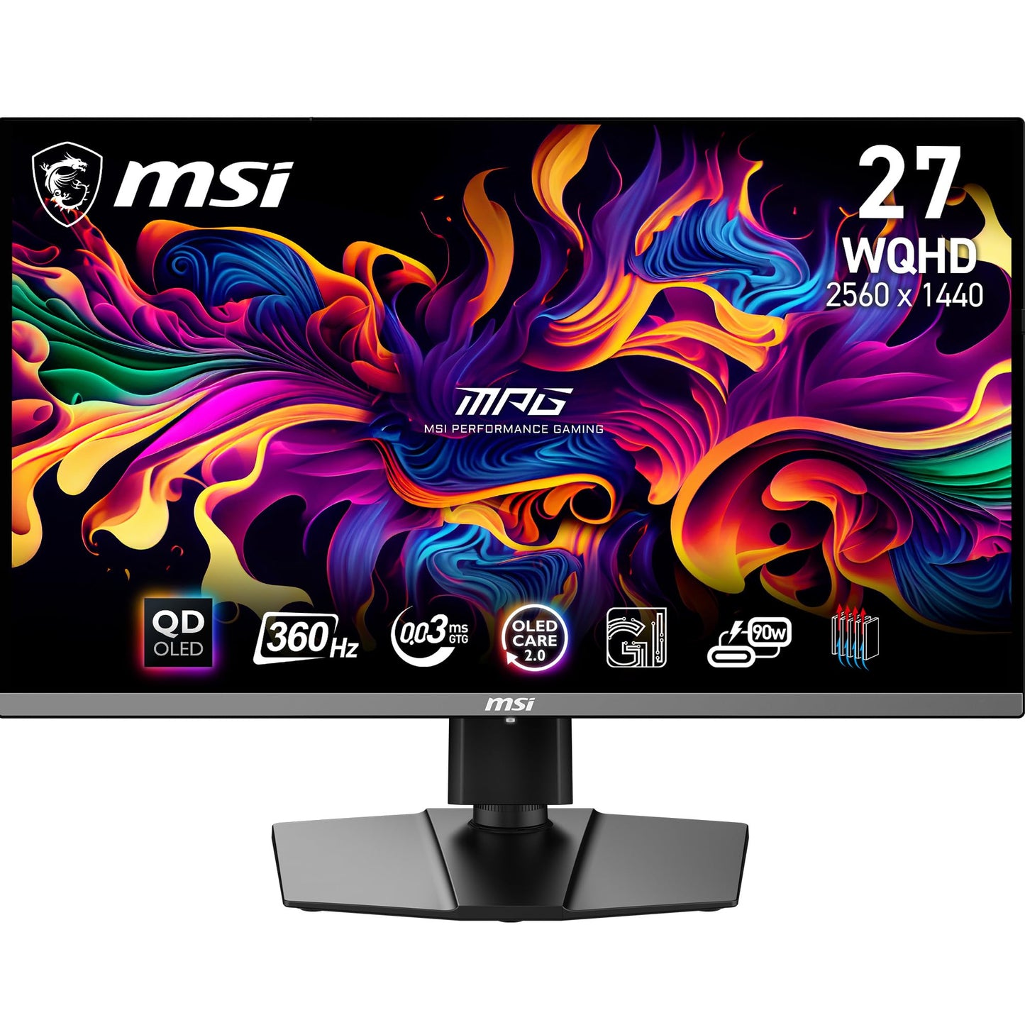 MSI MPG 271QRX QD-OLED 27 Inch WQHD Flat Gaming Monitor - 2560 x 1440 Quantum Dot OLED Panel, 360Hz / 0.03ms, 99.3% DCI-P3, ΔE≤2, DisplayHDR True Black 400, KVM - DP 1.4a, HDMI 2.1, USB Type-C 90W