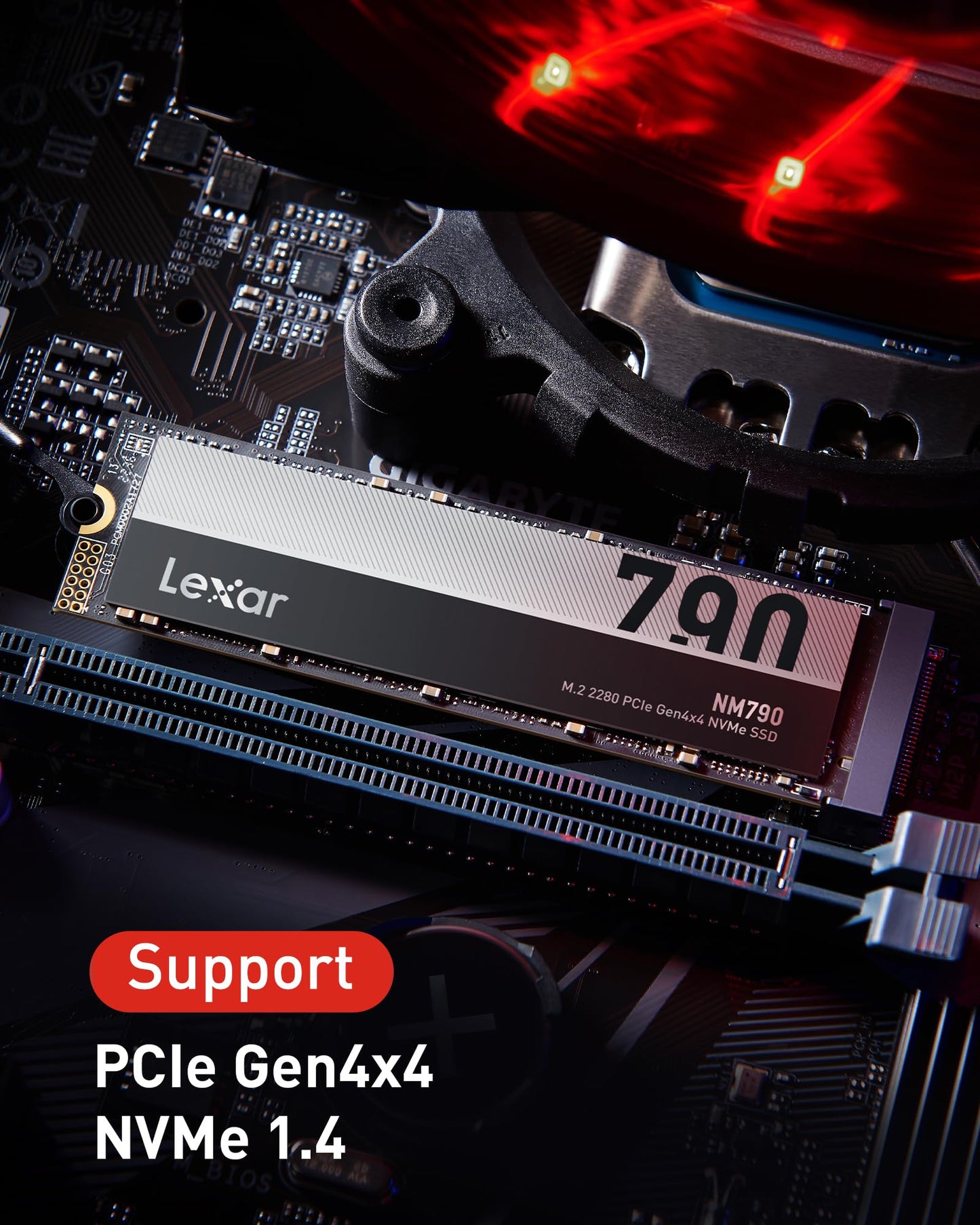 Lexar NM790 1TB Internal SSD, M.2 2280 PCIe Gen4x4 NVMe 1.4, Up to 7400MB/s Read, 6500MB/s Write, Solid State Drive for PS5, PC, Laptop and Gamer (LNM790X001T-RNNNG)