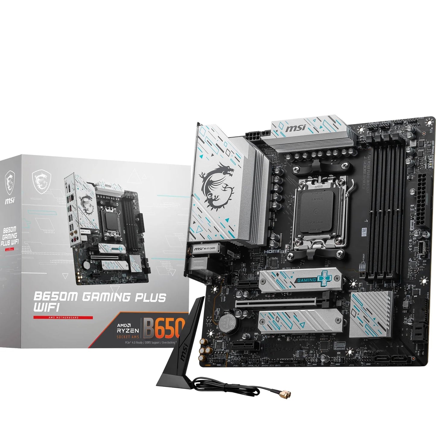 MSI B650M Gaming Plus WiFi Motherboard, mATX - Supports Ryzen 9000, 8000 & 7000 Processors, AM5 - DDR5 Memory Boost 7800+ MHz/OC, PCIe 4.0 x16, M.2 Gen4, Wi-Fi 6E