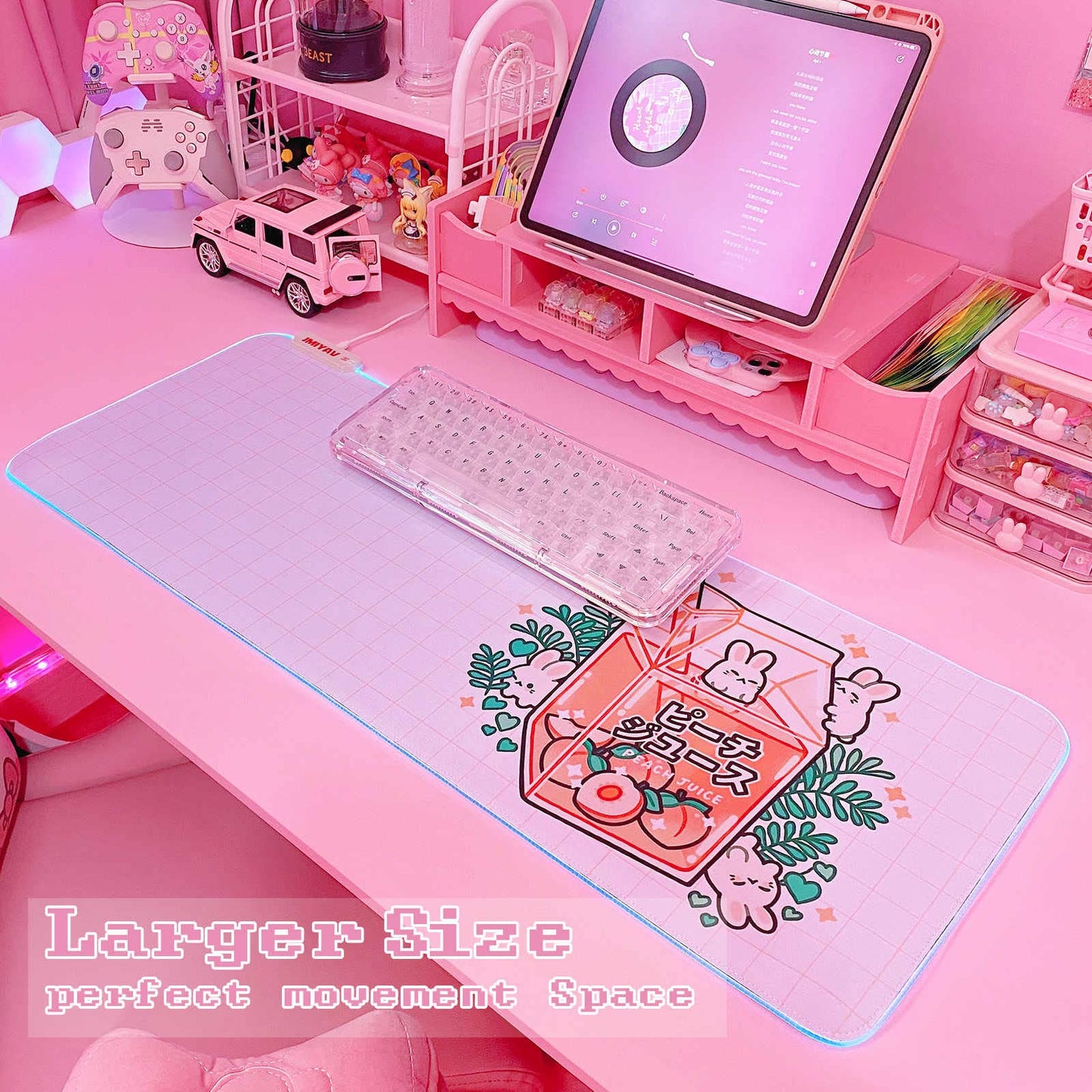 JMIYAV White RGB Gaming Mouse Pad 80 * 30cm PC XL Large Extended Glowing Led Light Up Desk Pad Non-Slip Rubber Base Computer Keyboard and Mouse Pad Cool Cute Mousepad Mat 80 * 30cm juice