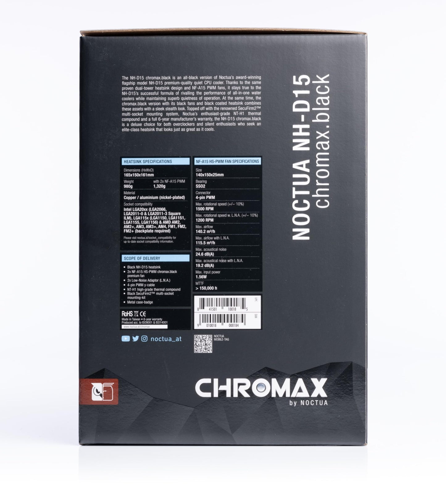 Noctua NH-D15 chromax.Black, Dual-Tower CPU Cooler (140mm, Black)