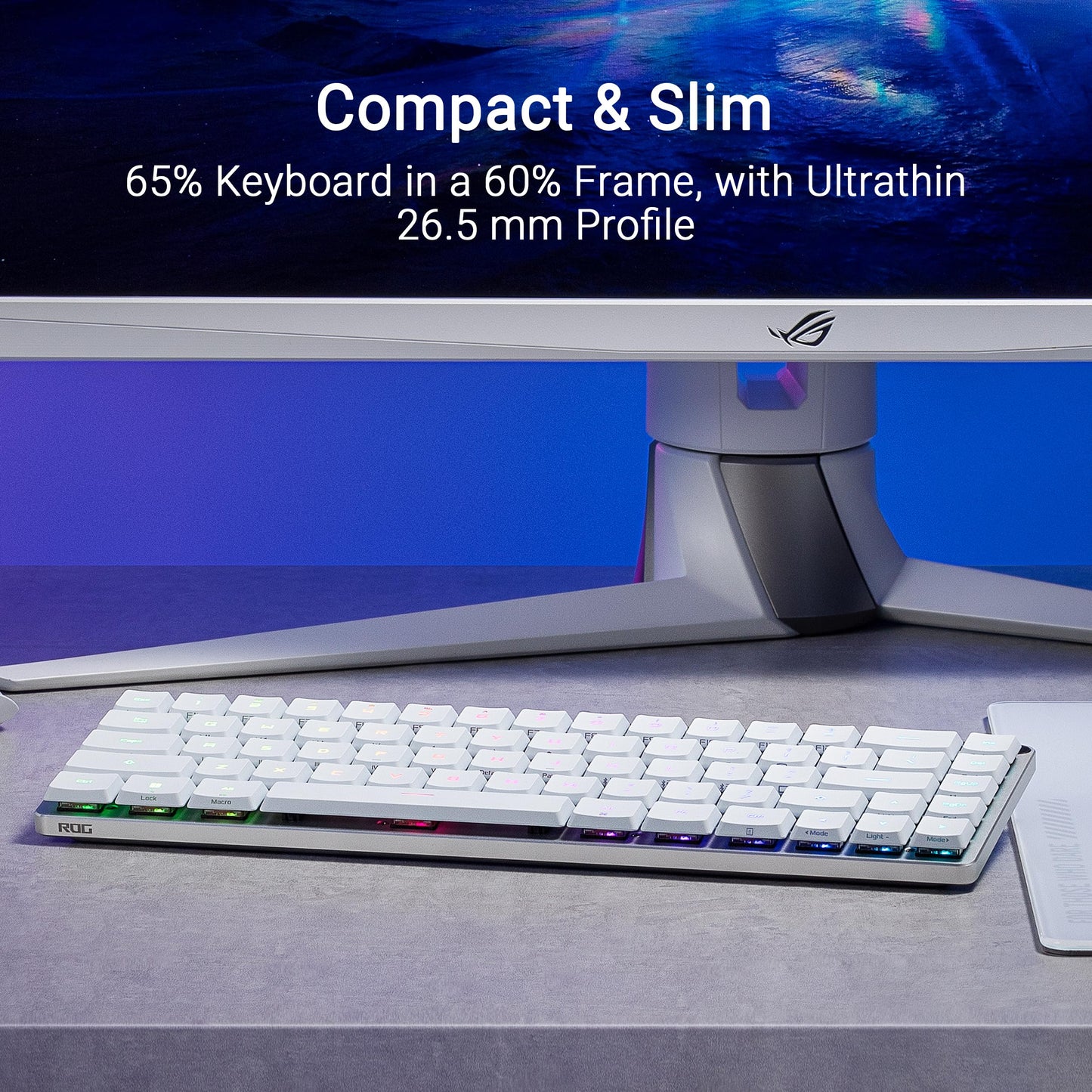 ASUS ROG Falchion RX Low Profile 65% Wireless Gaming Keyboard, Pre-lubed ROG RX Red Low-Profile Optical Switches, Tri-Mode Connection, Integrated Silicone Dampening Foam, Interactive Touch Panel